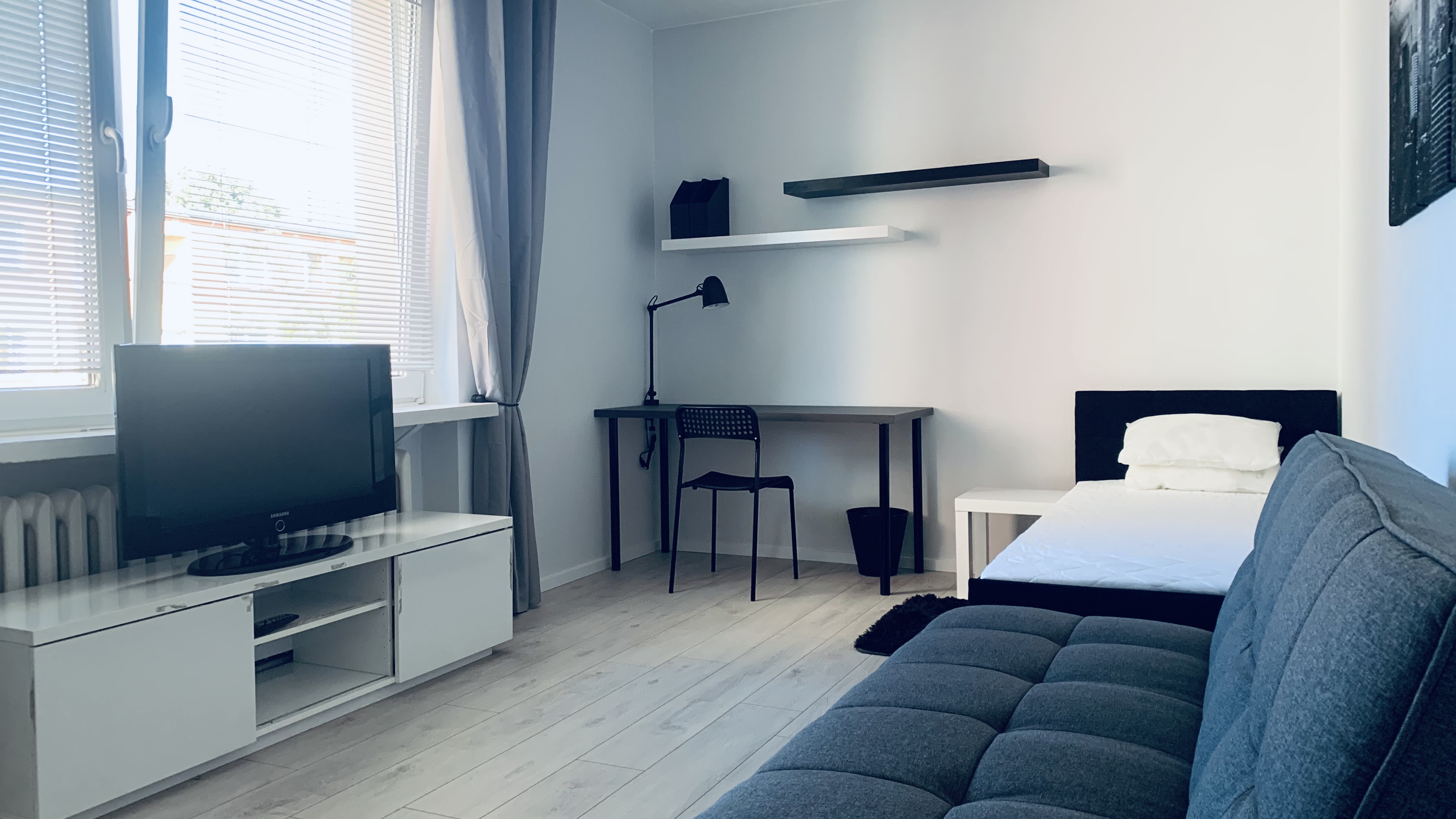 Private Student Room #2 at Borowska with bed and desk