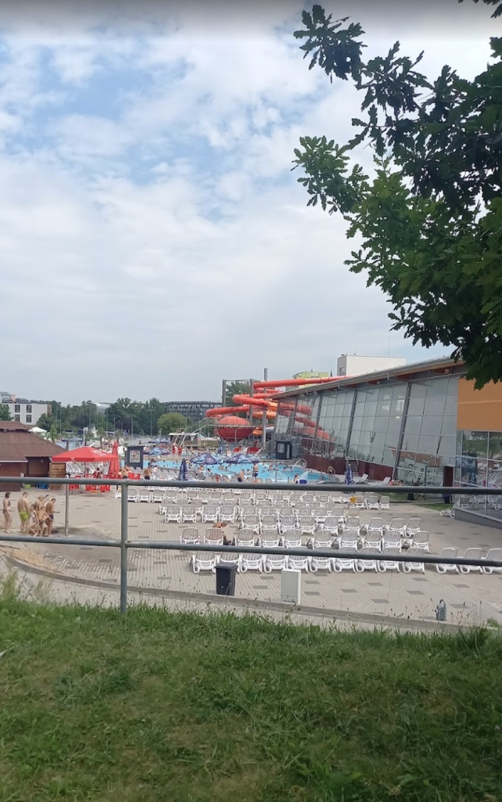 Outdoor pools and waterslides at Wrocław Aquapark