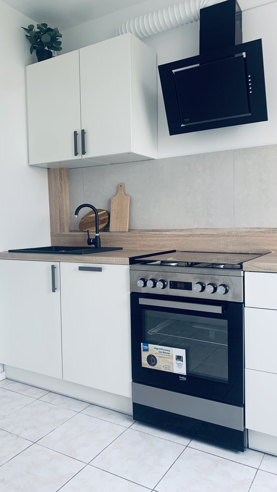 Oven, hob and sink in the shared Borowska apartment kitchen
