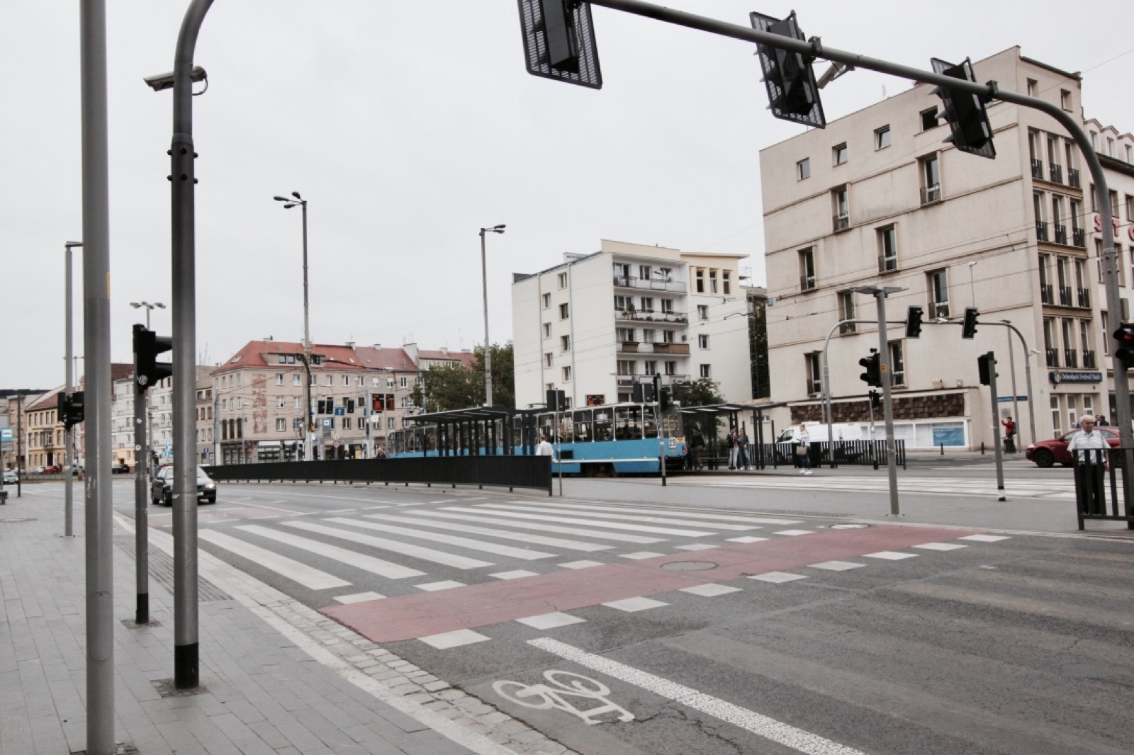 Tram crossing in central Wrocław