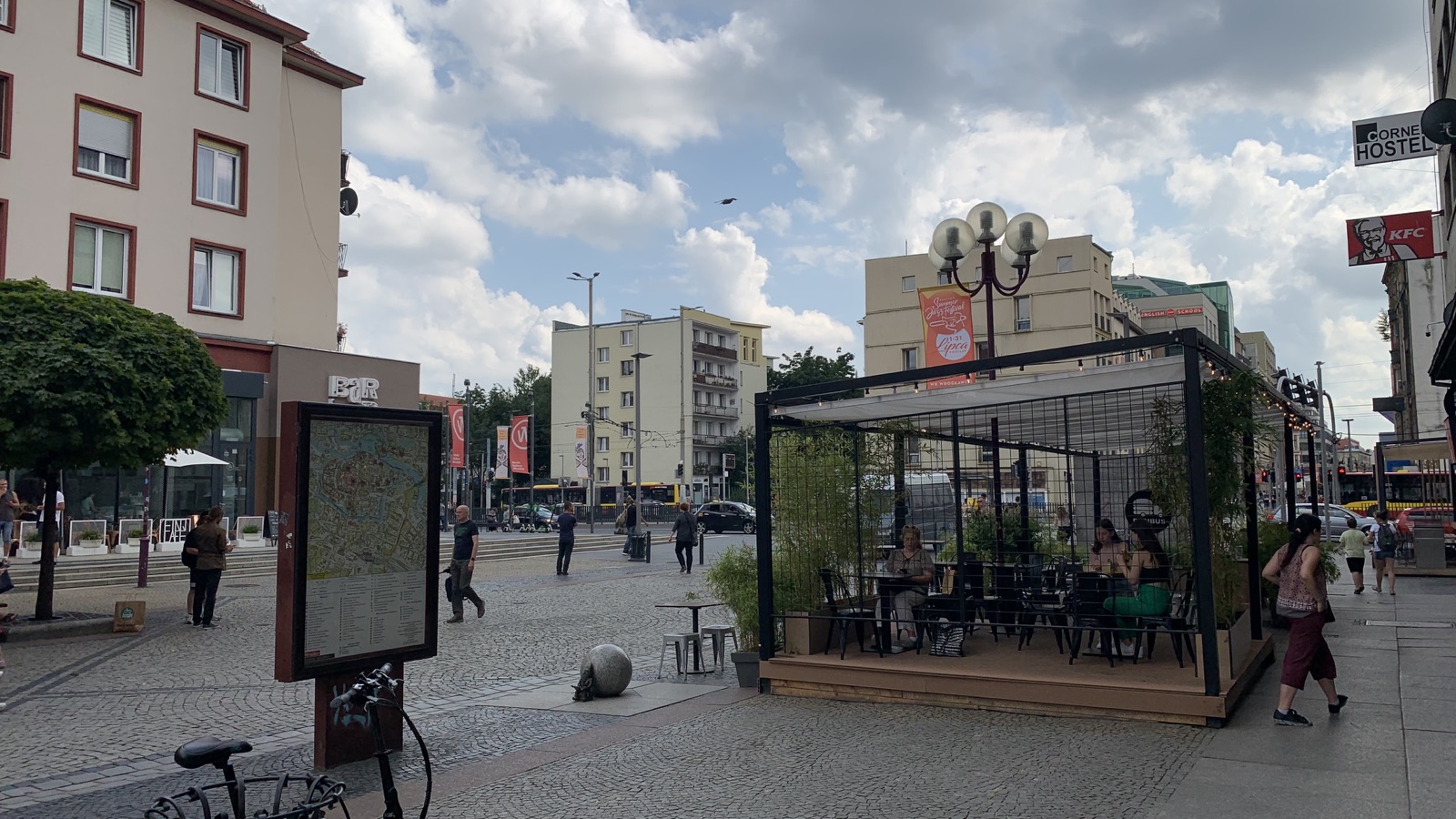 Pedestrian street and cafés in central Wrocław