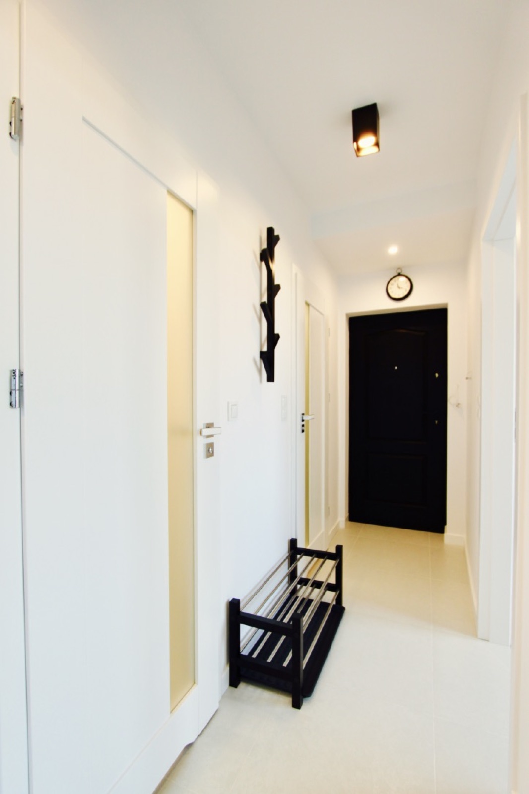 Shared apartment entrance hallway with shoe rack