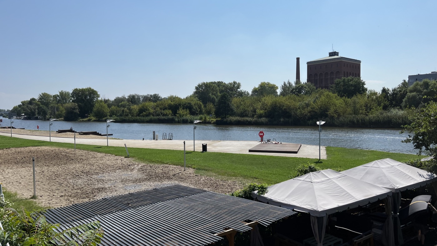 The riverside beach and promenade